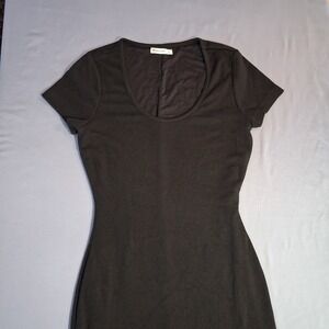 Marine Layer Womens Ribbed Black Snatched Fit Bodycon Short Sleeve Midi Dress XS